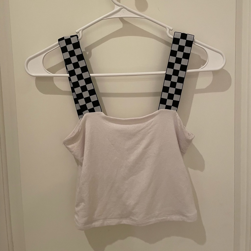 LF Store White Tank Top With Checkered Sleeves